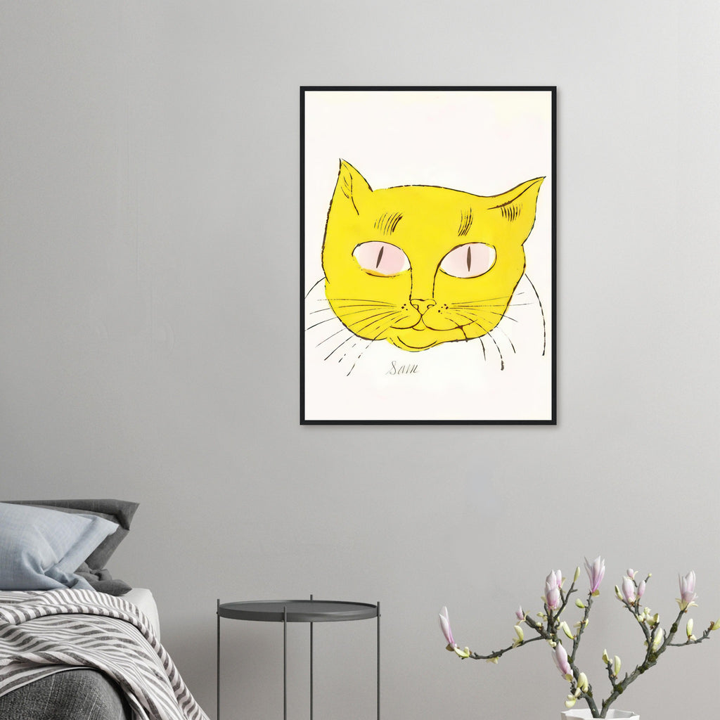 Andy Warhol framed print depicting a spare contour drawing gives the animal its personality, while uncomplicated forms keep the focus on the cat’s outline and pose