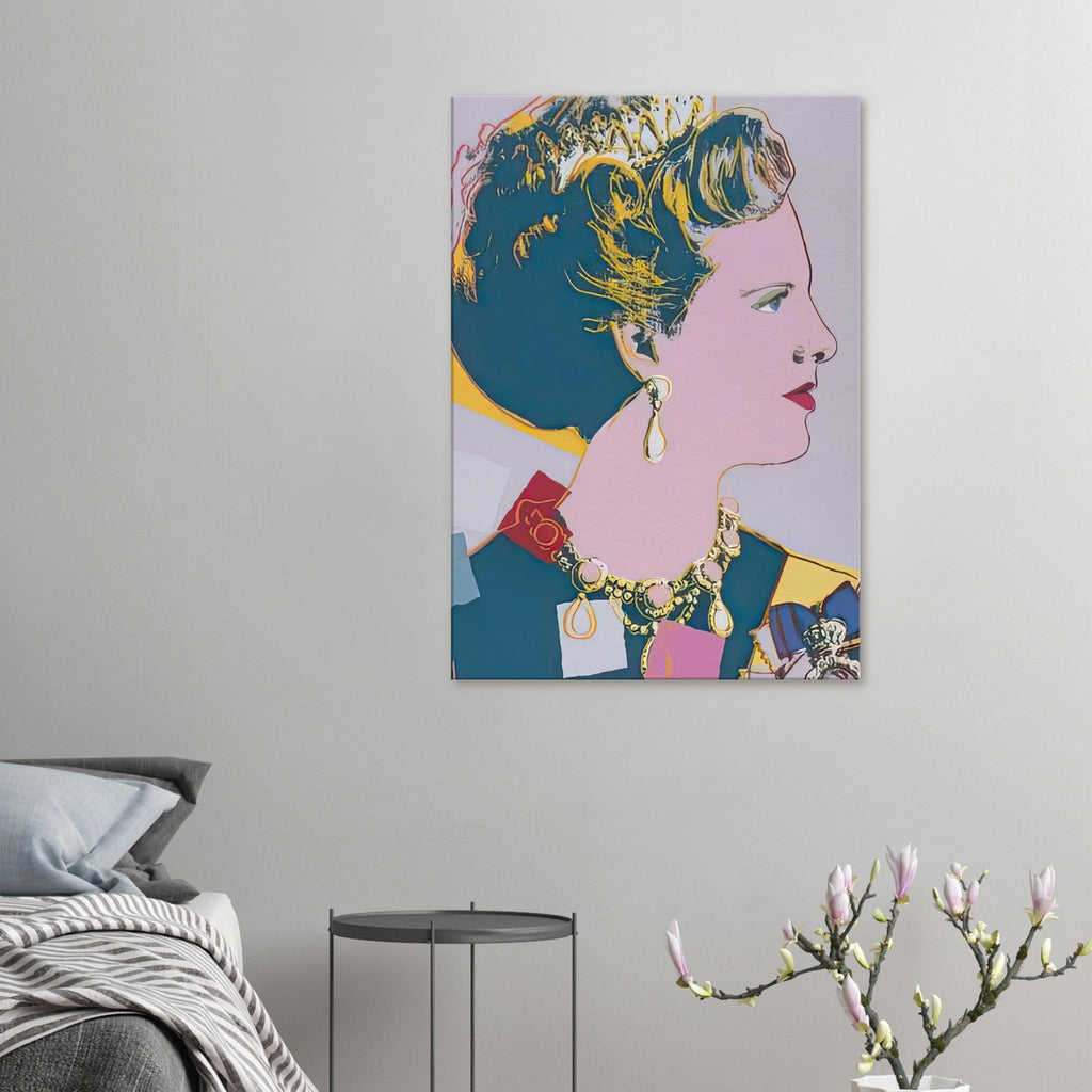 Andy Warhol canvas print depicting the recognizable royal portrait becomes a strong graphic focal point