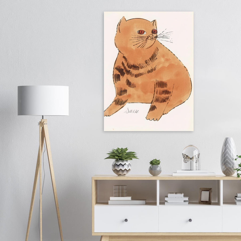 Andy Warhol poster depicting a spare contour drawing gives the animal its personality, while uncomplicated forms keep the focus on the cat’s outline and pose