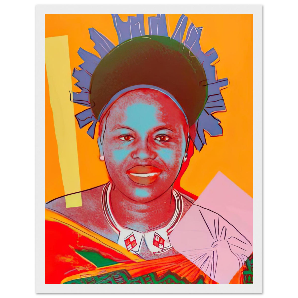 Andy Warhol framed print depicting this work depicts Queen Ntombi Twala of Swaziland; The Reigning Queens portfolio presented four women who held ruling power in their own right: Elizabeth, white frame, 27x35 cm / 11x14″