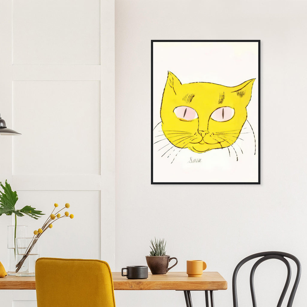 Andy Warhol framed print depicting a spare contour drawing gives the animal its personality, while uncomplicated forms keep the focus on the cat’s outline and pose