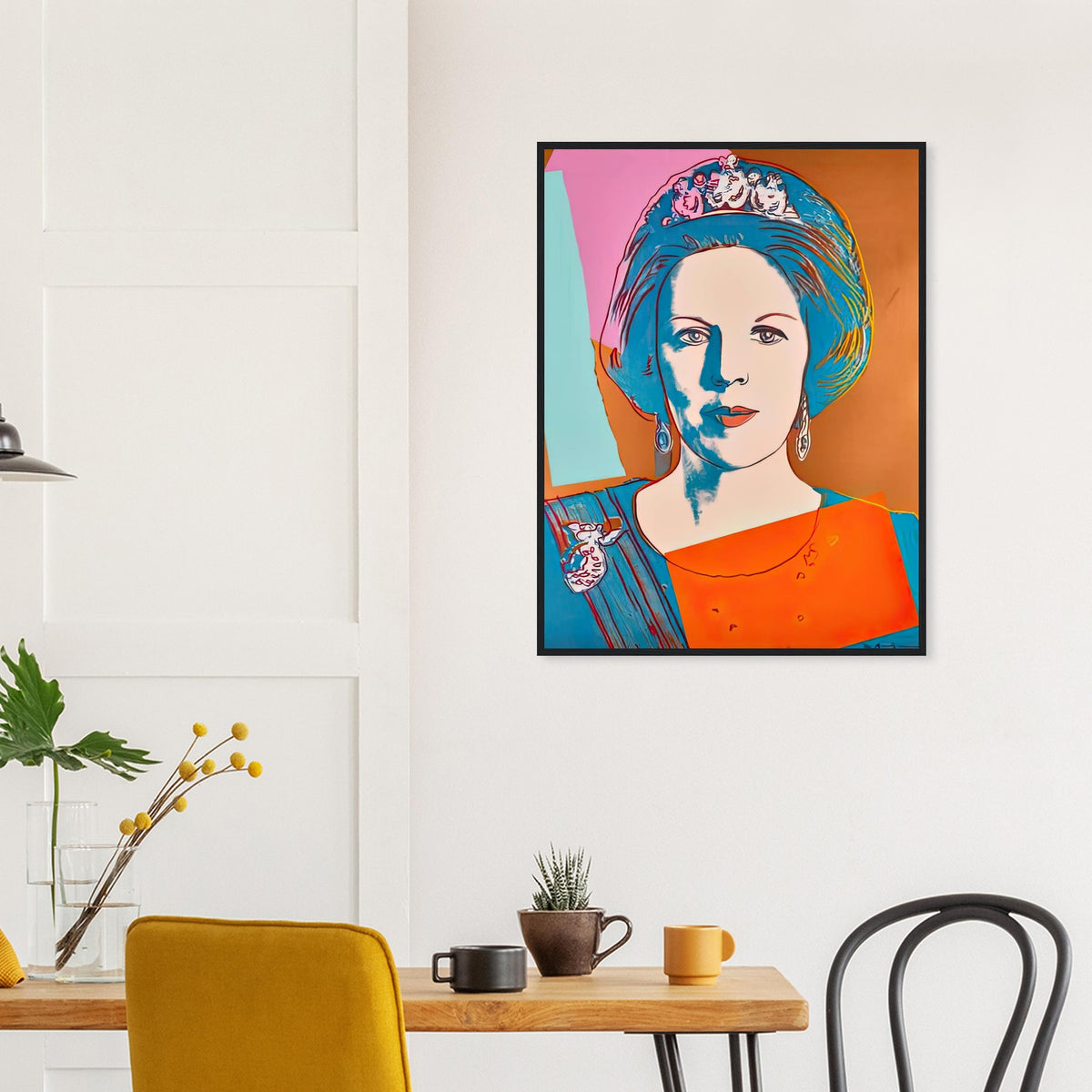 Andy Warhol framed print depicting this work depicts Queen Beatrix of the Netherlands; The Reigning Queens portfolio presented four women who held ruling power in their own right: Elizabeth