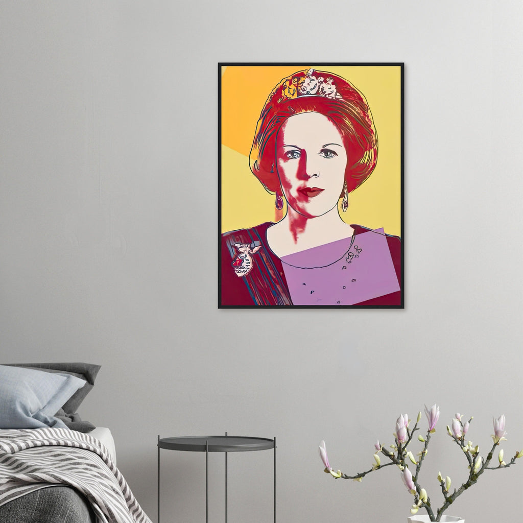 Andy Warhol framed print depicting this work depicts Queen Beatrix of the Netherlands; The Reigning Queens portfolio presented four women who held ruling power in their own right: Elizabeth