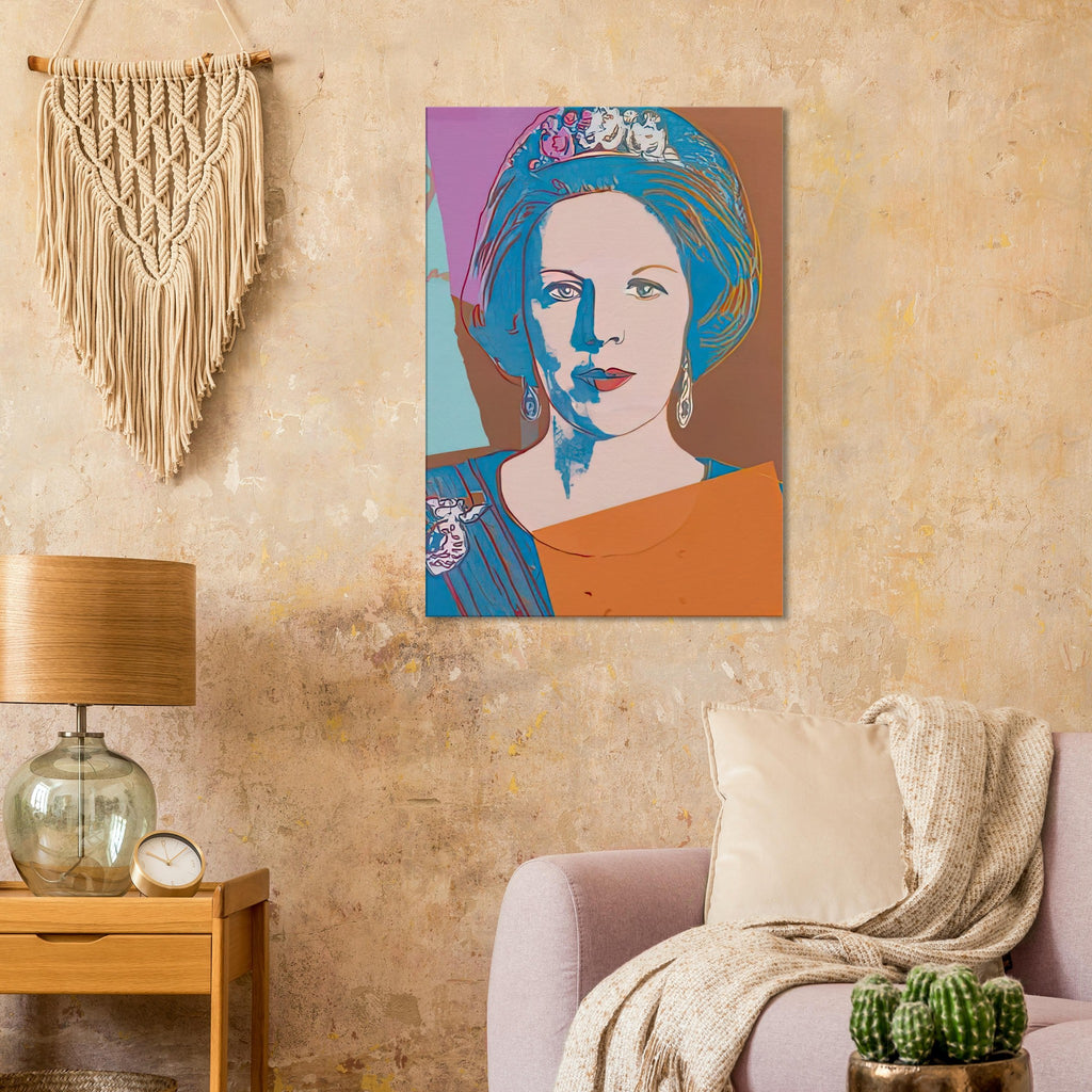Andy Warhol canvas print depicting the recognizable royal portrait becomes a strong graphic focal point