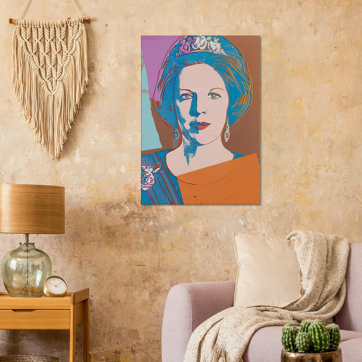 Andy Warhol canvas print depicting the recognizable royal portrait becomes a strong graphic focal point