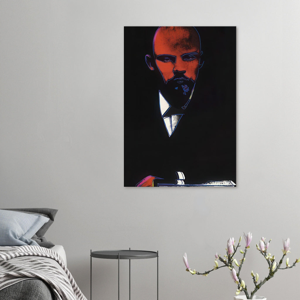 Andy Warhol canvas print depicting an assertive face and reduced graphic shapes organize the composition into a memorable political portrait, independent of a traditional painted likeness