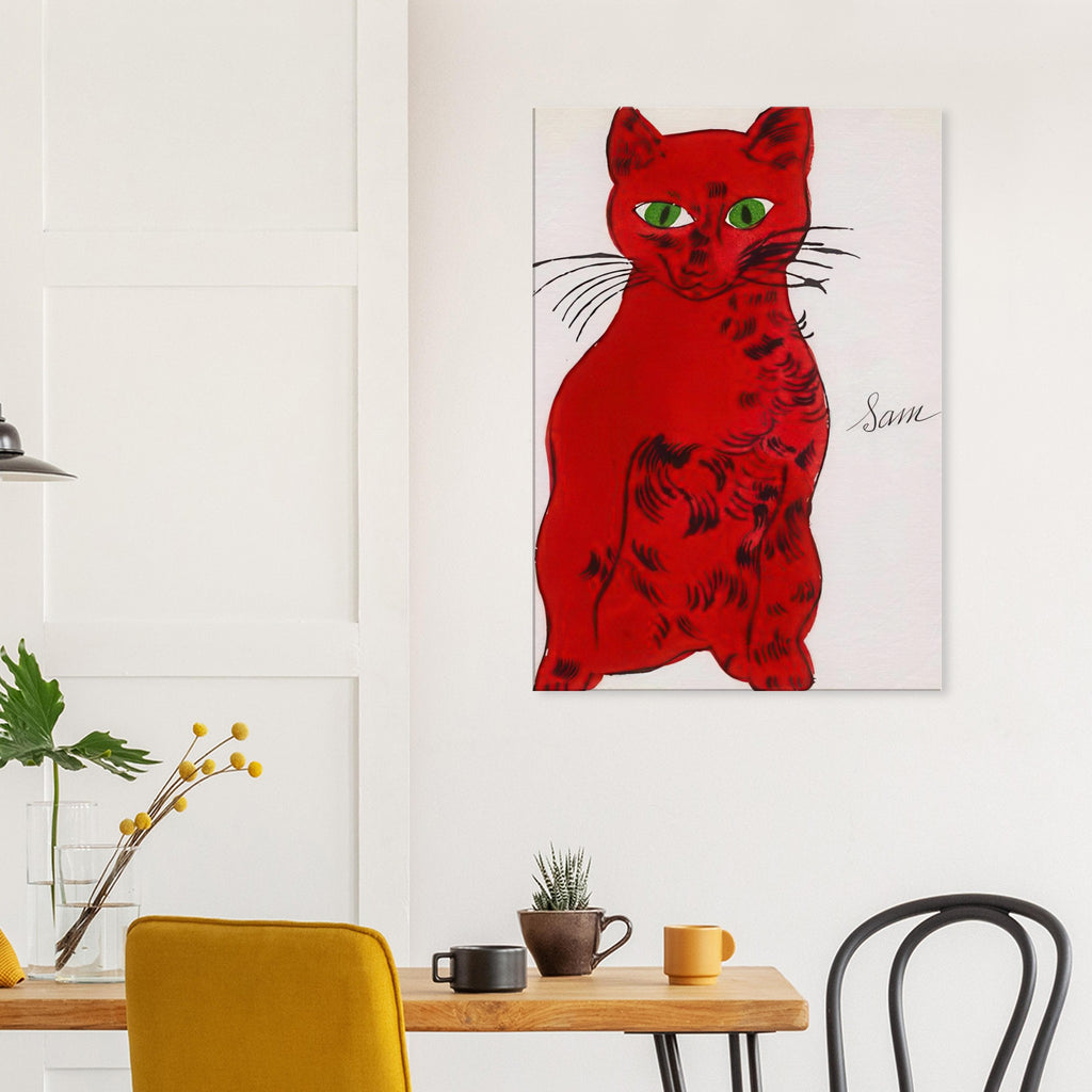 Andy Warhol canvas print depicting a spare contour drawing gives the animal its personality, while uncomplicated forms keep the focus on the cat’s outline and pose