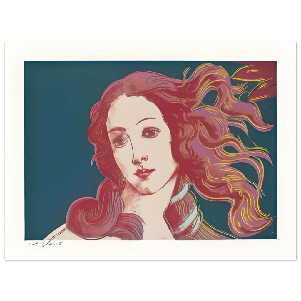 Andy Warhol poster depicting venus emerging from the sea in a detail from the Renaissance painting, a detail that connects the composition to its broader artistic subject, 30x40 cm / 12x16″