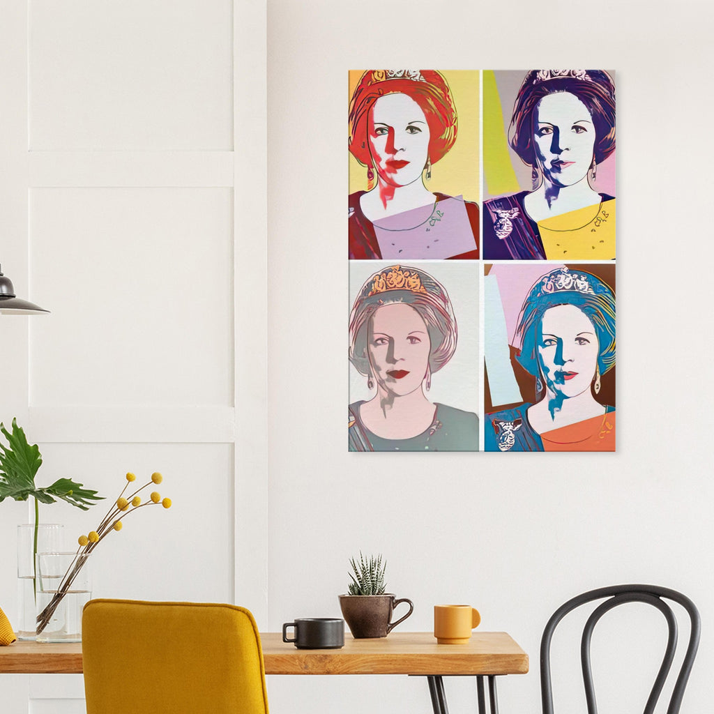 Andy Warhol canvas print depicting the recognizable royal portrait becomes a strong graphic focal point