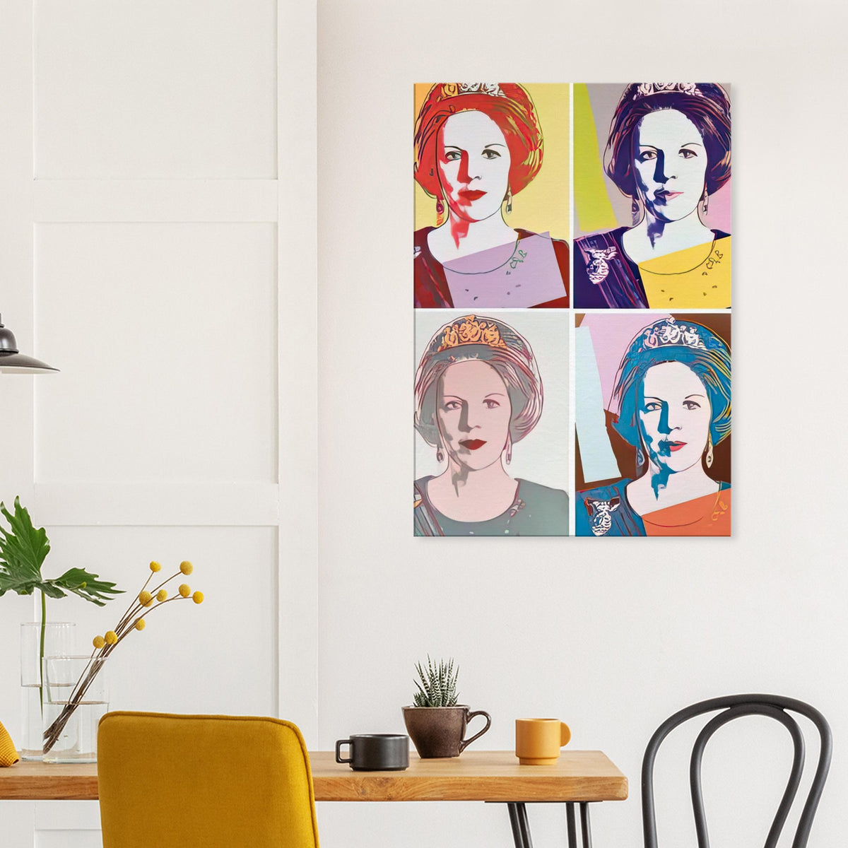 Andy Warhol canvas print depicting the recognizable royal portrait becomes a strong graphic focal point