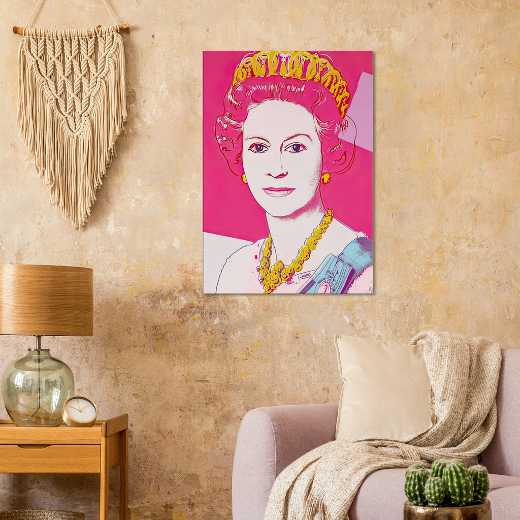 Andy Warhol canvas print depicting the recognizable royal portrait becomes a strong graphic focal point