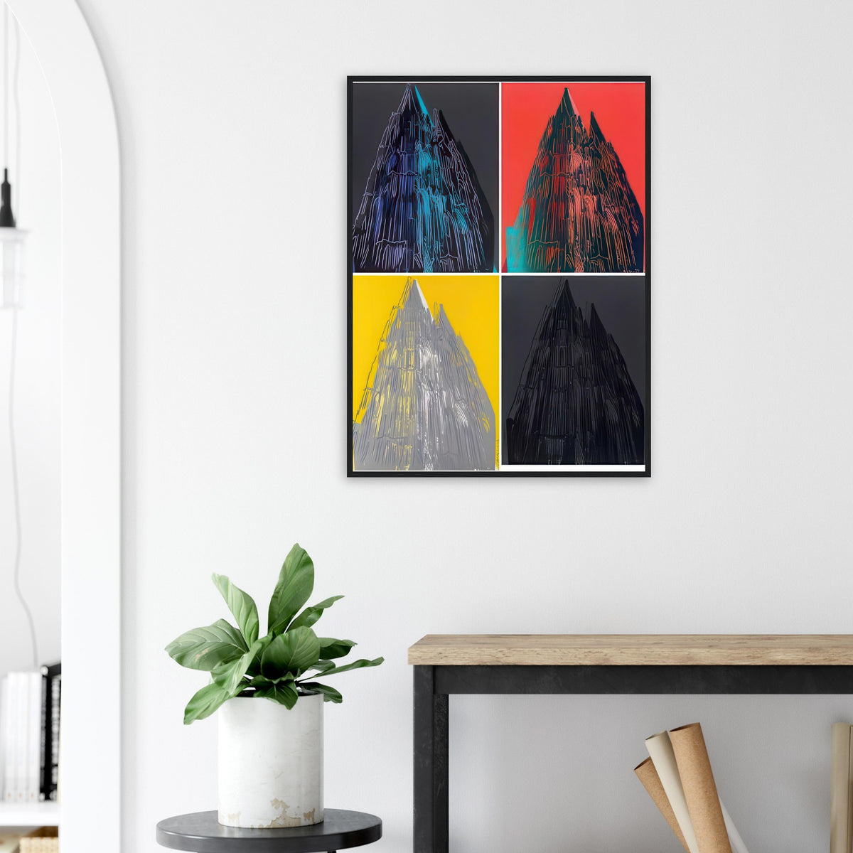 Andy Warhol framed print depicting the cathedral’s soaring spires and intricate façade give the poster a strong vertical architectural structure, providing an unusual counterpart to the artist’s better-known celebrity faces