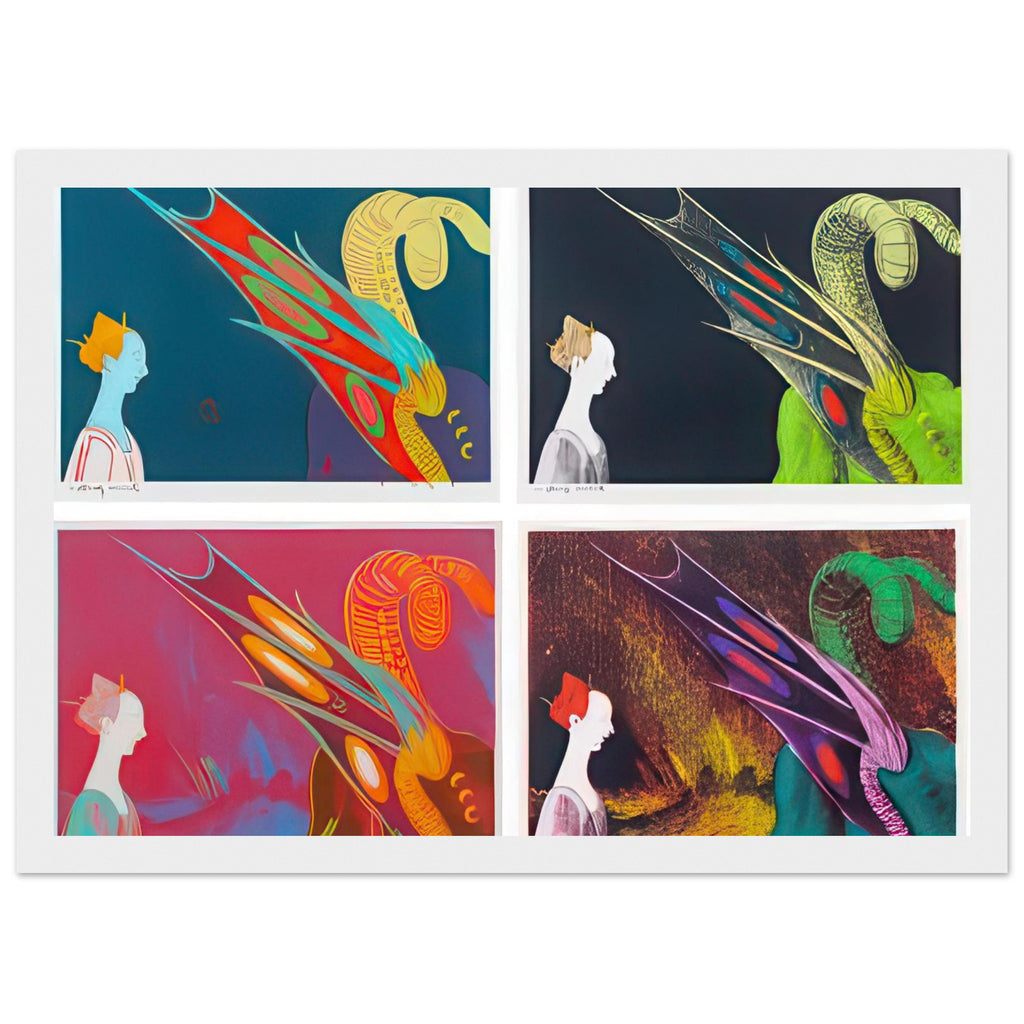 Andy Warhol framed print depicting a detail from the legendary encounter between Saint George and the dragon, a detail that connects the composition to its broader artistic subject, white frame, 21x29.7 cm / 8x12"