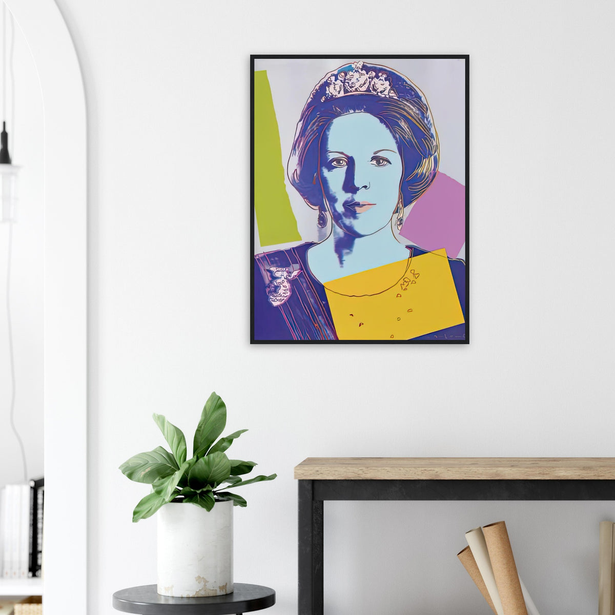 Andy Warhol framed print depicting this work depicts Queen Beatrix of the Netherlands; The Reigning Queens portfolio presented four women who held ruling power in their own right: Elizabeth