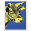 Andy Warhol framed print depicting the cow’s face becomes a bold graphic presence, replacing the gentle mood of traditional animal painting with irreverent visual impact, white frame, 27x35 cm / 11x14″