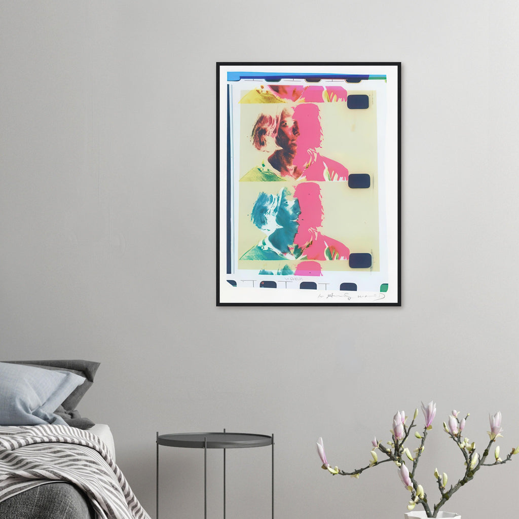 Andy Warhol framed print depicting a film-culture portrait becomes a compact, evocative design that resonates with the performance and photographic interests of Warhol’s New York scene
