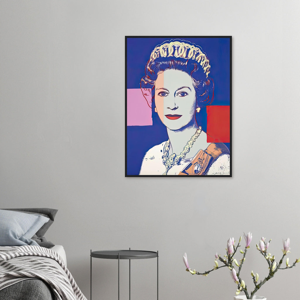 Andy Warhol framed print depicting this work depicts Queen Elizabeth II of the United Kingdom; The Reigning Queens portfolio presented four women who held ruling power in their own right: Elizabeth