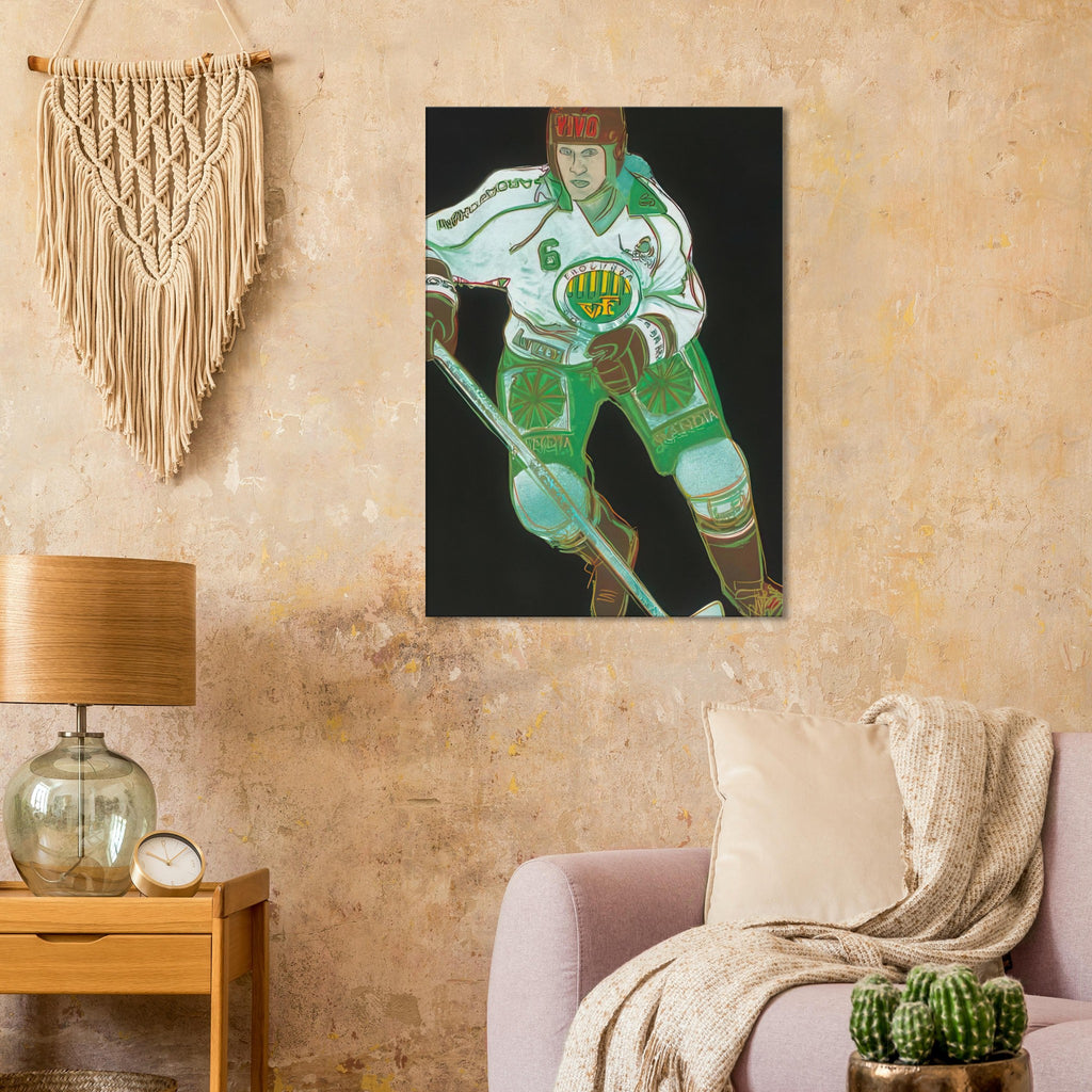 Andy Warhol canvas print depicting the sporting subject creates a sense of motion and energy, while its strong silhouette can be read as a graphic portrait rather than a conventional action photograph