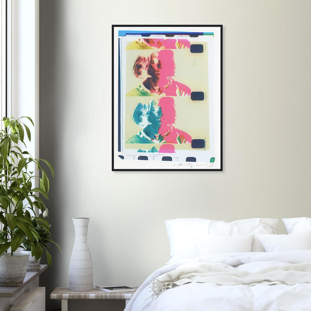 Andy Warhol framed print depicting a film-culture portrait becomes a compact, evocative design that resonates with the performance and photographic interests of Warhol’s New York scene