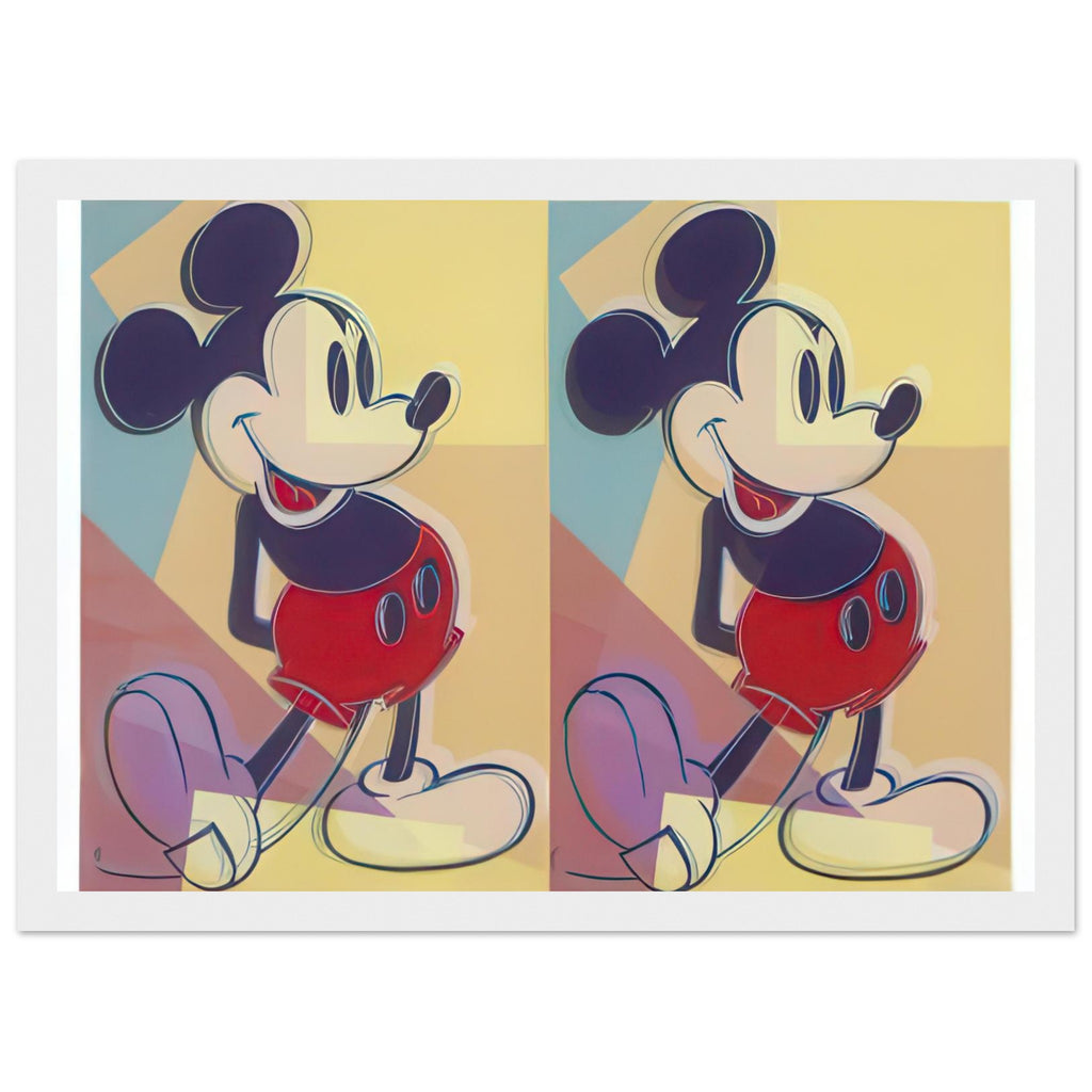 Andy Warhol framed print depicting paired versions of Disney’s recognizable cartoon character, a detail that connects the composition to its broader artistic subject, white frame, 21x29.7 cm / 8x12"