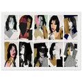 Andy Warhol framed print depicting close-up rock-star portraiture and layered graphic contours, a detail that connects the composition to its broader artistic subject, white frame, 21x29.7 cm / 8x12"