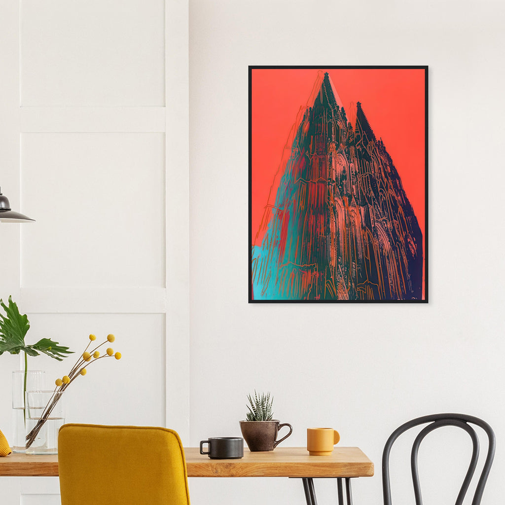 Andy Warhol framed print depicting the cathedral’s soaring spires and intricate façade give the poster a strong vertical architectural structure, providing an unusual counterpart to the artist’s better-known celebrity faces