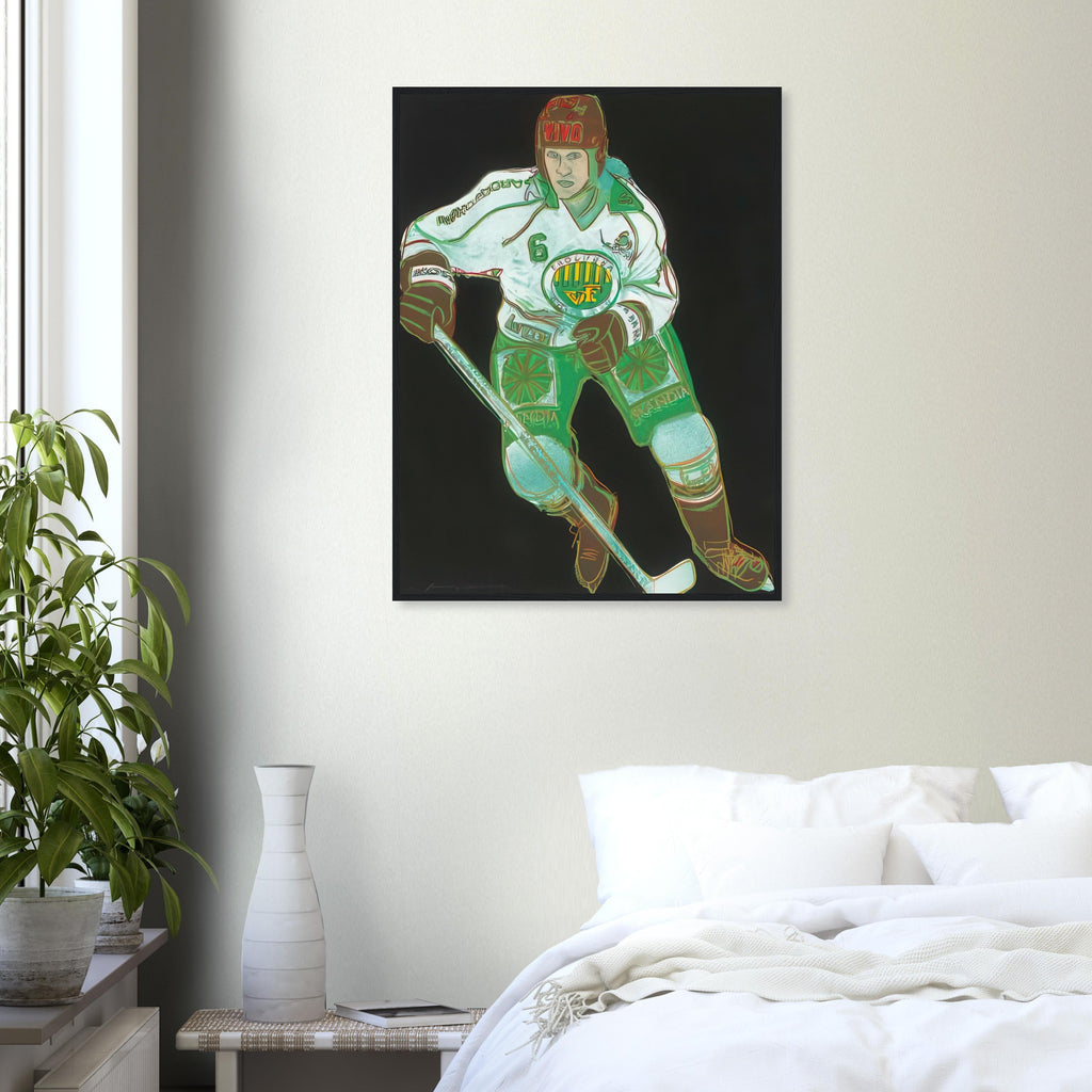 Andy Warhol framed print depicting the sporting subject creates a sense of motion and energy, while its strong silhouette can be read as a graphic portrait rather than a conventional action photograph