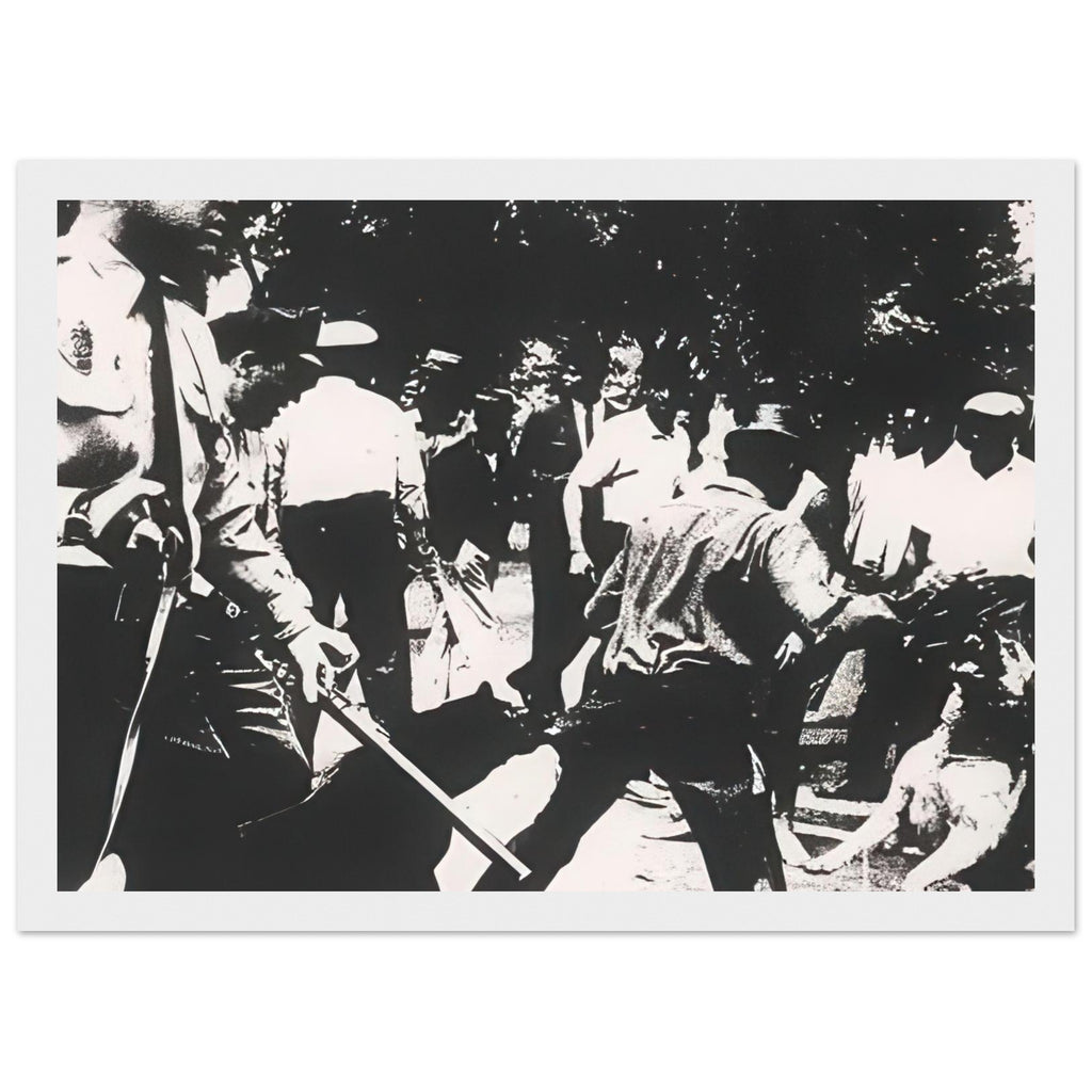 Andy Warhol framed print depicting the tense scene of a civil-rights protest and its violent repression, a detail that connects the composition to its broader artistic subject, white frame, 21x29.7 cm / 8x12"