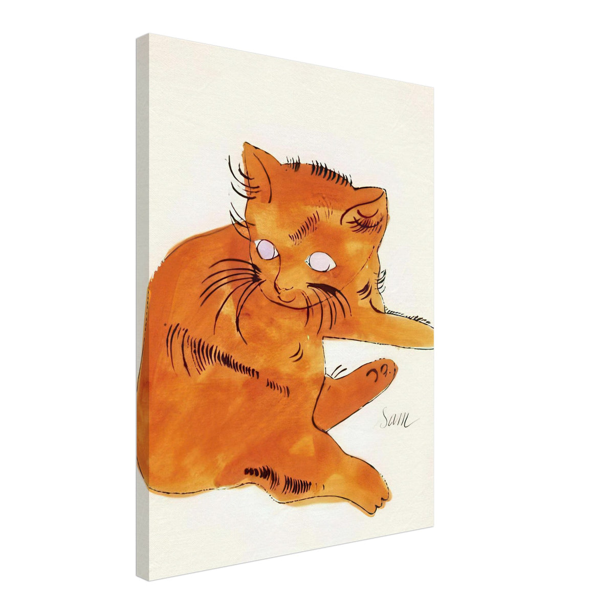 Andy Warhol canvas print depicting a spare contour drawing gives the animal its personality, while uncomplicated forms keep the focus on the cat’s outline and pose, 45x60 cm / 18x24″