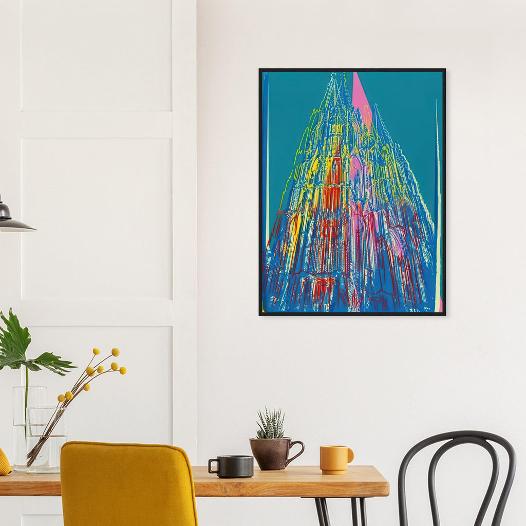 Andy Warhol framed print depicting the cathedral’s soaring spires and intricate façade give the poster a strong vertical architectural structure, providing an unusual counterpart to the artist’s better-known celebrity faces