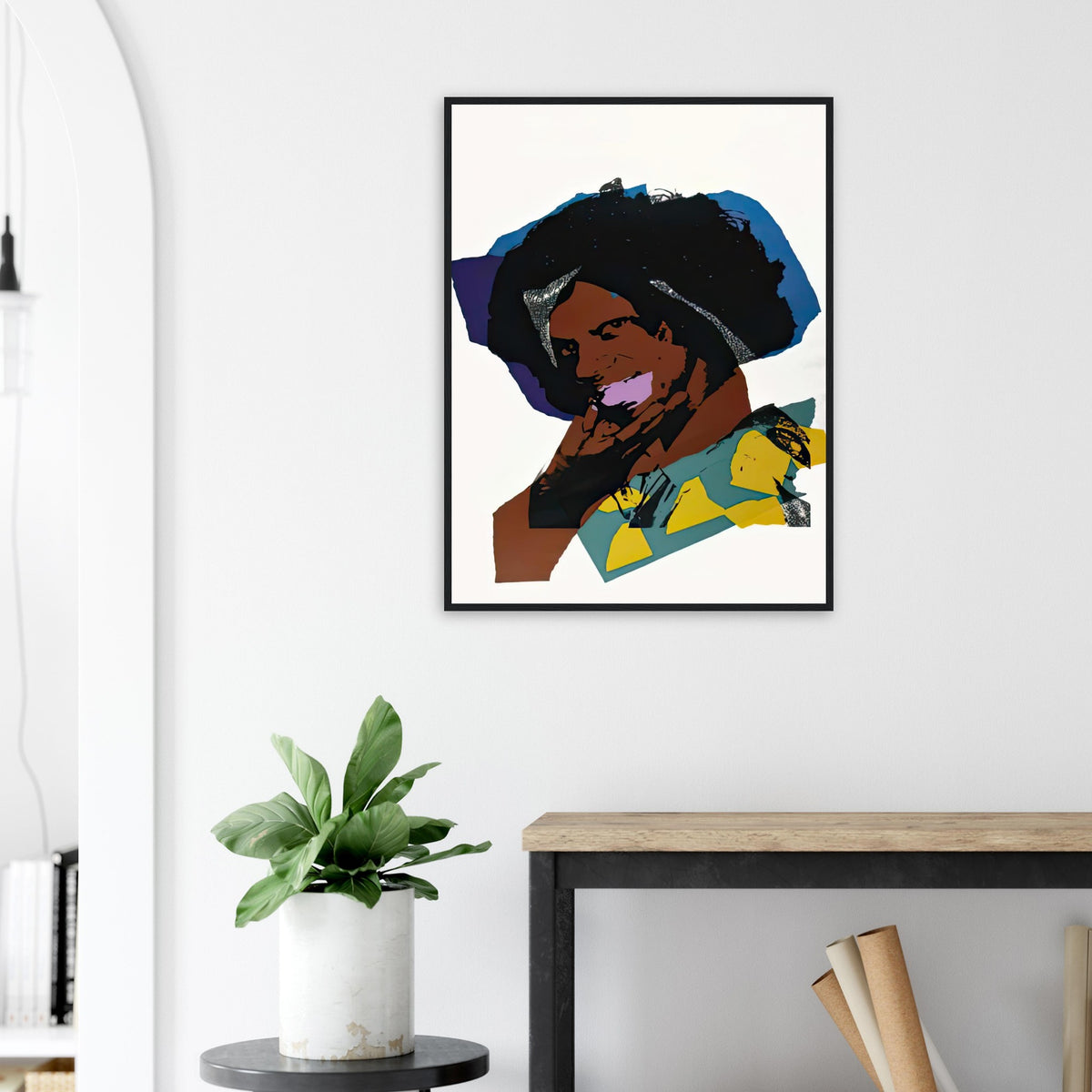 Andy Warhol framed print depicting areas of saturated colour and loose, sometimes deliberately displaced contours interact with the sitter’s photographic likeness; The Ladies and Gentlemen project portrays transgender women and drag performers from New York, including
