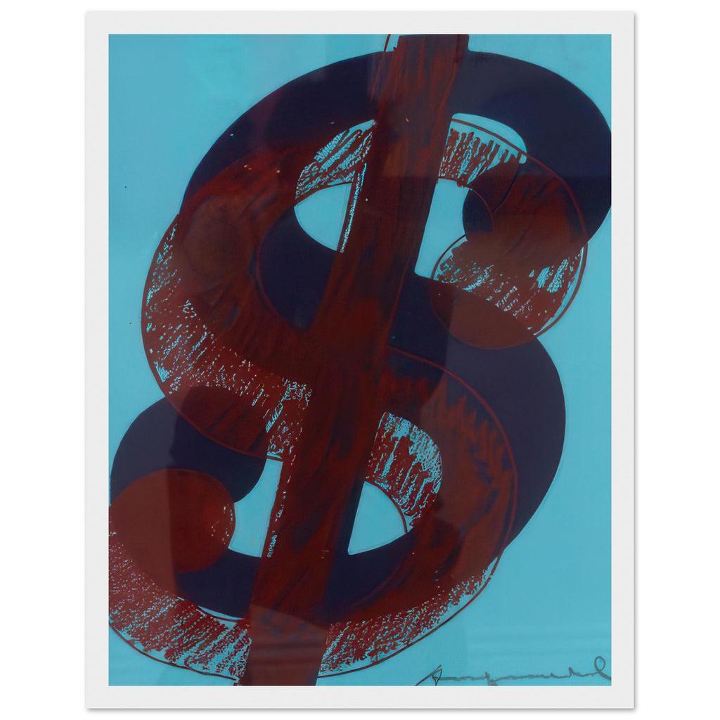 Andy Warhol framed print depicting the repeated or isolated currency mark operates like a logo: simple, recognizable and assertive, white frame, 27x35 cm / 11x14″