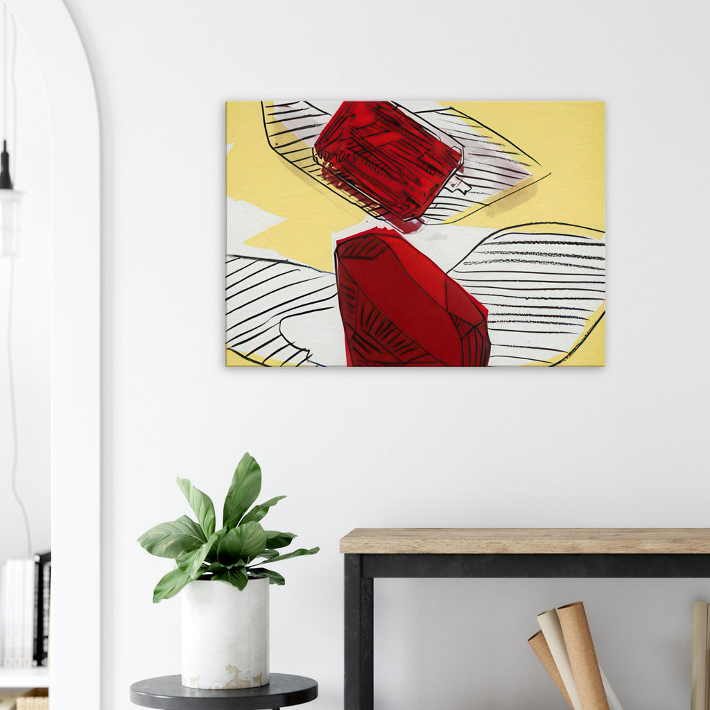 Andy Warhol canvas print depicting jewel-like shapes arranged as luminous graphic forms, a detail that connects the composition to its broader artistic subject