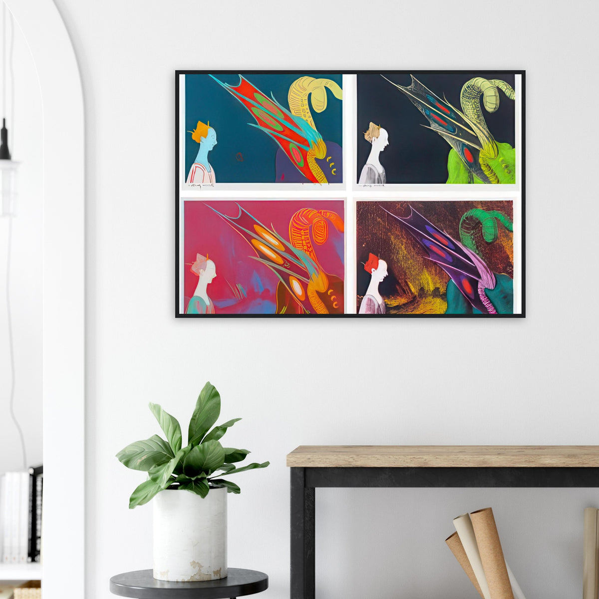 Andy Warhol framed print depicting a detail from the legendary encounter between Saint George and the dragon, a detail that connects the composition to its broader artistic subject