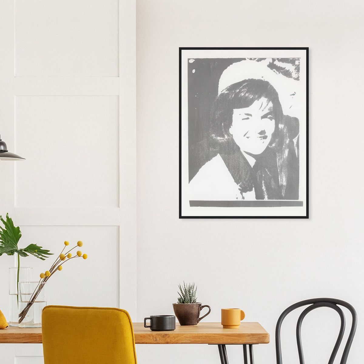 Andy Warhol framed print depicting the restrained crop emphasizes Jackie Kennedy’s face and its emotional resonance, demonstrating how a seemingly simple portrait can carry a powerful media history