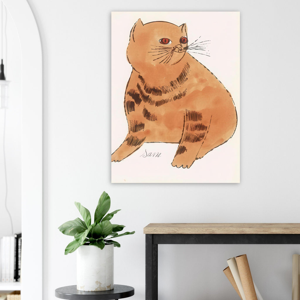 Andy Warhol poster depicting a spare contour drawing gives the animal its personality, while uncomplicated forms keep the focus on the cat’s outline and pose