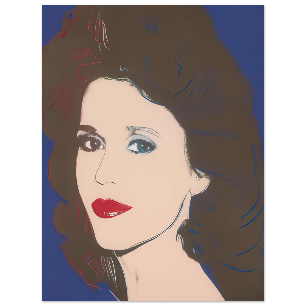 Andy Warhol poster depicting a direct portrait format keeps the focus on individual presence, allowing Warhol’s graphic treatment to elevate the sitter into an instantly readable image, 15x20 cm / 6x8″