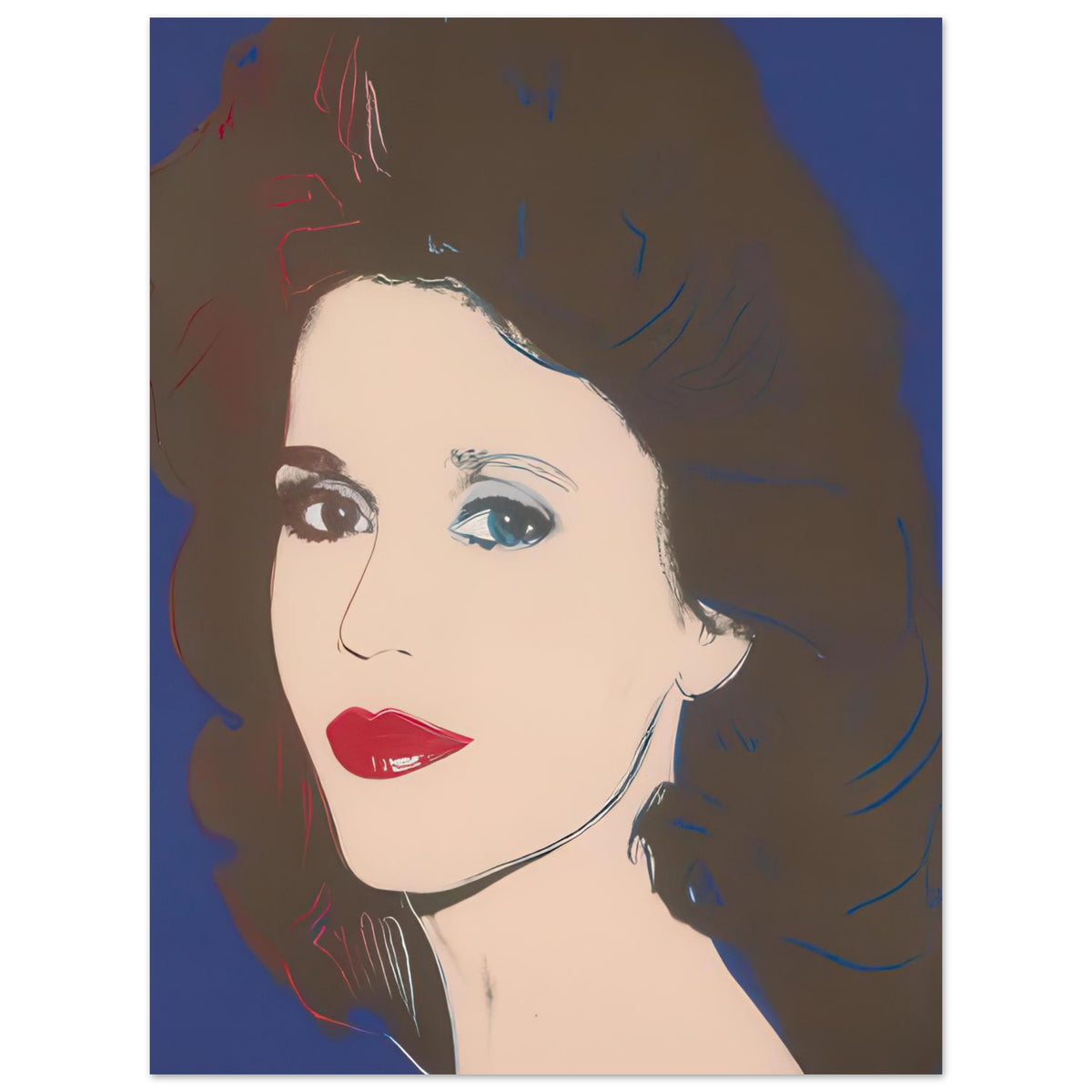 Andy Warhol poster depicting a direct portrait format keeps the focus on individual presence, allowing Warhol’s graphic treatment to elevate the sitter into an instantly readable image, 15x20 cm / 6x8″