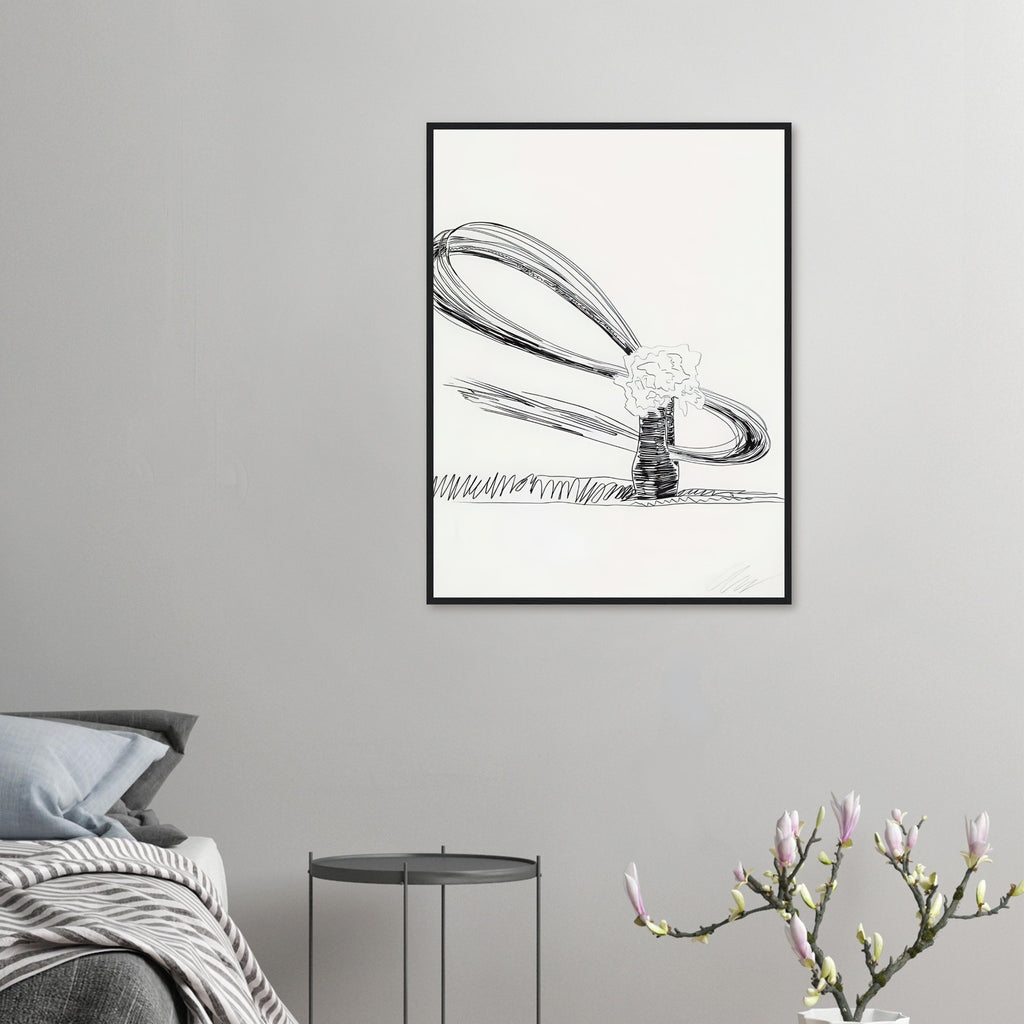 Andy Warhol framed print depicting the black-and-white treatment emphasizes shapes, texture and the structure of the flowers rather than bright color accents