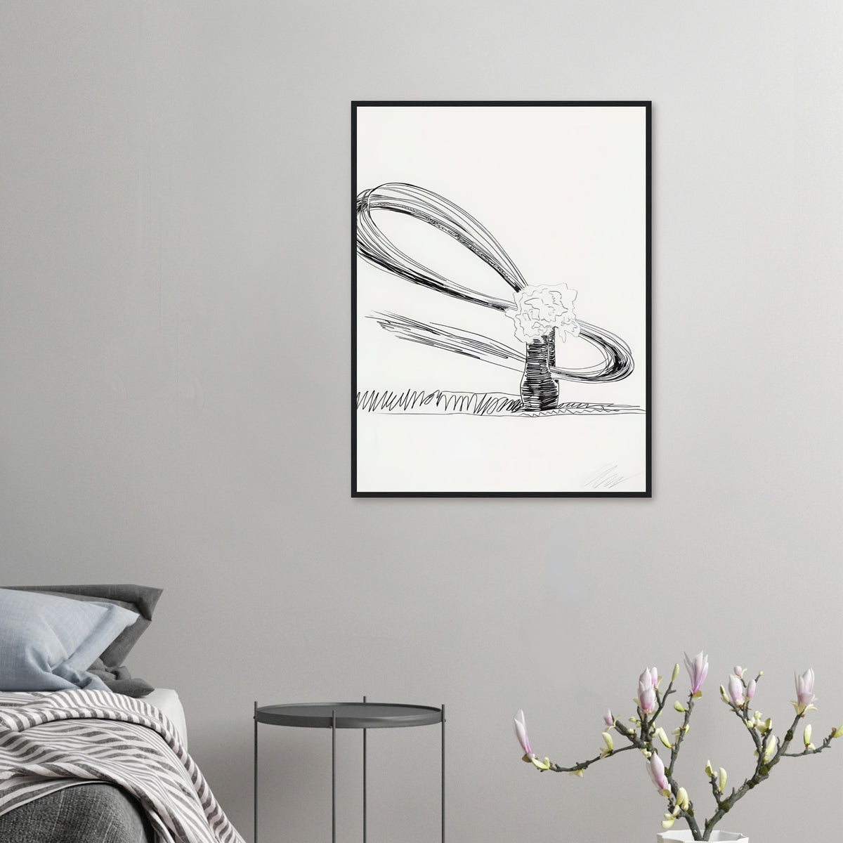Andy Warhol framed print depicting the black-and-white treatment emphasizes shapes, texture and the structure of the flowers rather than bright color accents