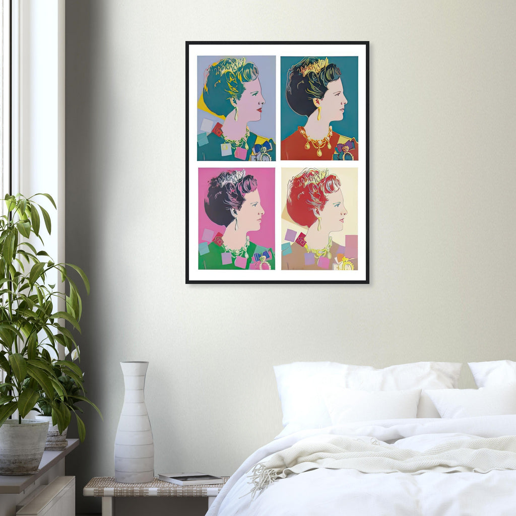 Andy Warhol framed print depicting this work depicts Queen Margrethe II of Denmark; The Reigning Queens portfolio presented four women who held ruling power in their own right: Elizabeth
