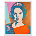 Andy Warhol framed print depicting this work depicts Queen Beatrix of the Netherlands; The Reigning Queens portfolio presented four women who held ruling power in their own right: Elizabeth, white frame, 27x35 cm / 11x14″