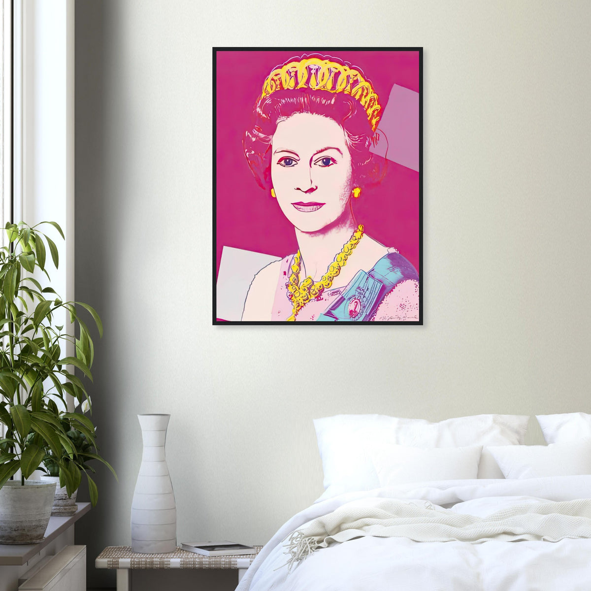 Andy Warhol framed print depicting this work depicts Queen Elizabeth II of the United Kingdom; The Reigning Queens portfolio presented four women who held ruling power in their own right: Elizabeth