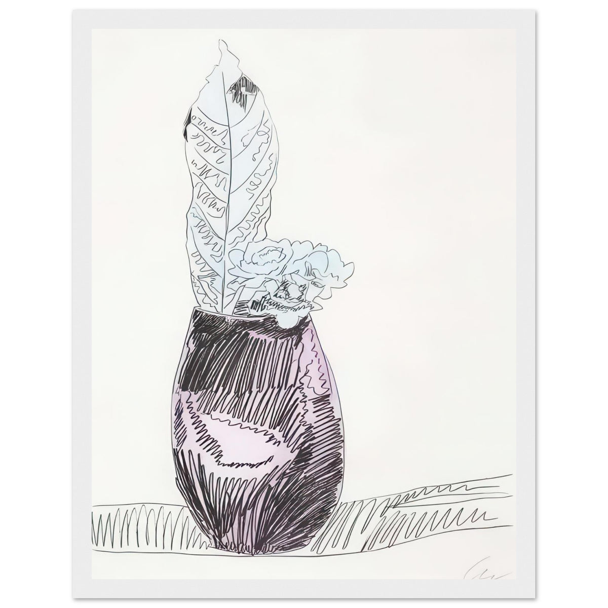 Andy Warhol framed print depicting the design highlights the relationship between compact petals, organic contours and deliberately graphic printmaking marks, white frame, 27x35 cm / 11x14″