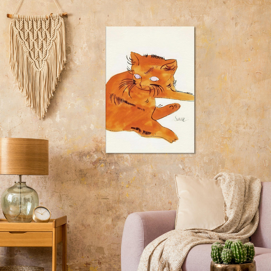 Andy Warhol canvas print depicting a spare contour drawing gives the animal its personality, while uncomplicated forms keep the focus on the cat’s outline and pose