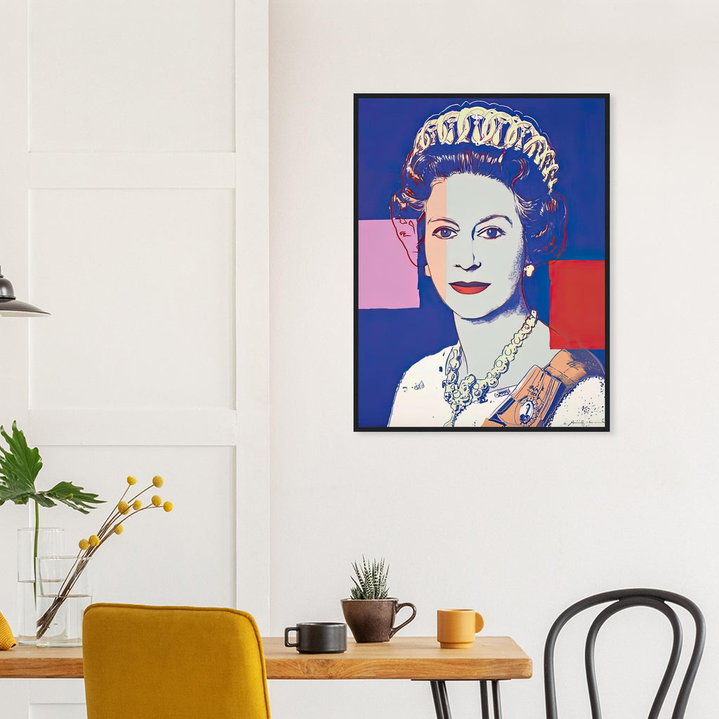 Andy Warhol framed print depicting this work depicts Queen Elizabeth II of the United Kingdom; The Reigning Queens portfolio presented four women who held ruling power in their own right: Elizabeth