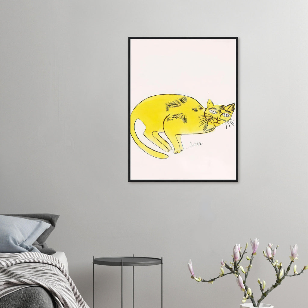 Andy Warhol framed print depicting a spare contour drawing gives the animal its personality, while uncomplicated forms keep the focus on the cat’s outline and pose