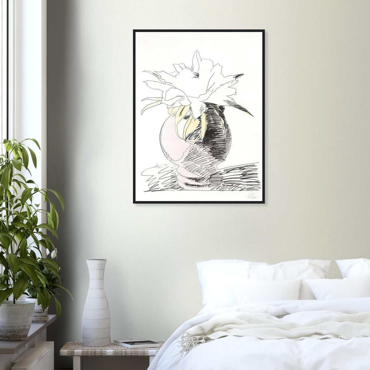 Andy Warhol framed print depicting the design highlights the relationship between compact petals, organic contours and deliberately graphic printmaking marks