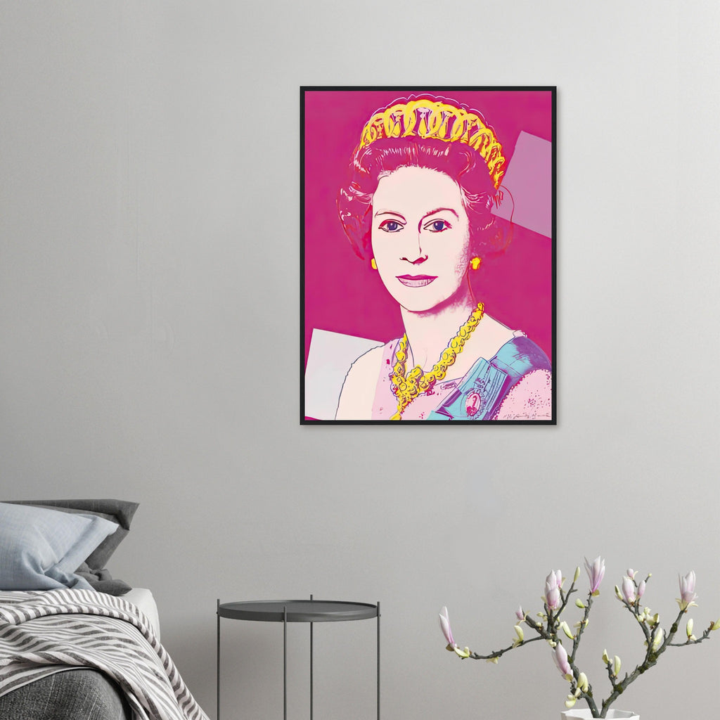 Andy Warhol framed print depicting this work depicts Queen Elizabeth II of the United Kingdom; The Reigning Queens portfolio presented four women who held ruling power in their own right: Elizabeth