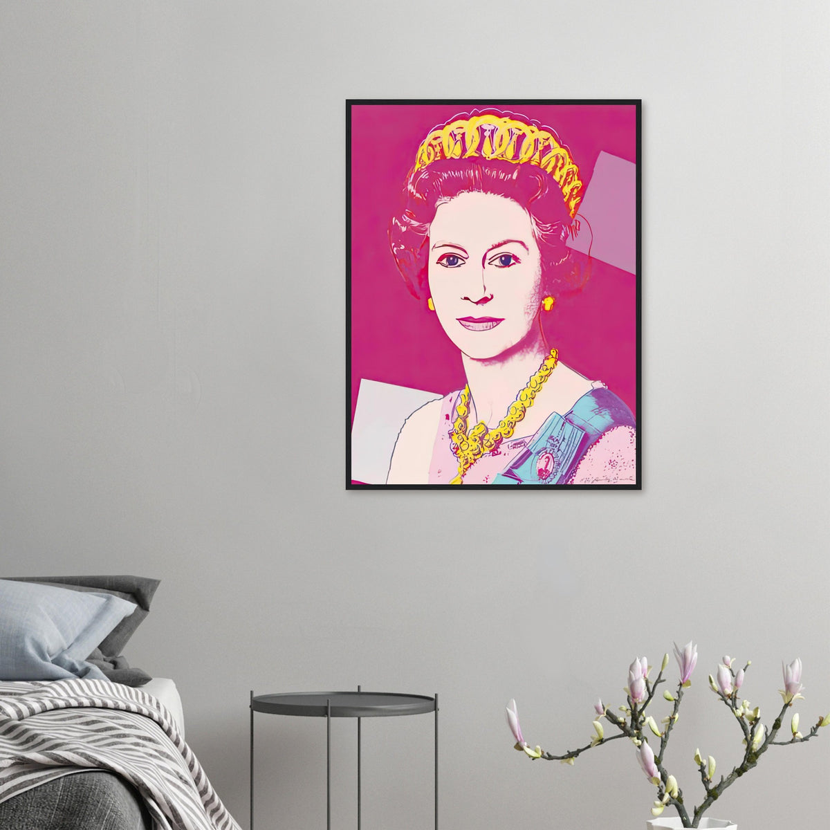 Andy Warhol framed print depicting this work depicts Queen Elizabeth II of the United Kingdom; The Reigning Queens portfolio presented four women who held ruling power in their own right: Elizabeth
